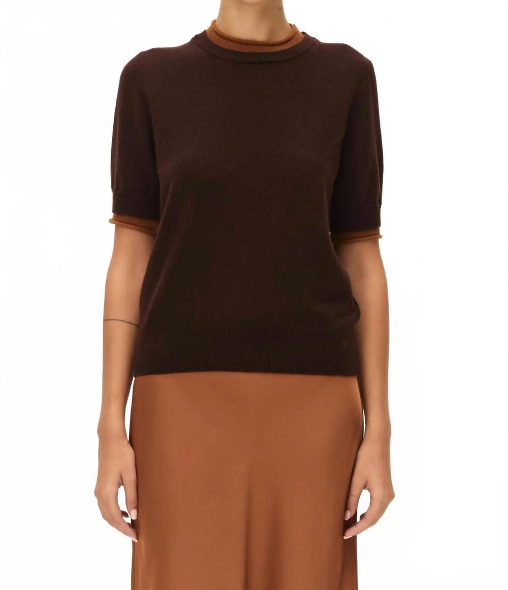NEW ELODIE THE LABEL sloane knit crew neck sweater in brown camel